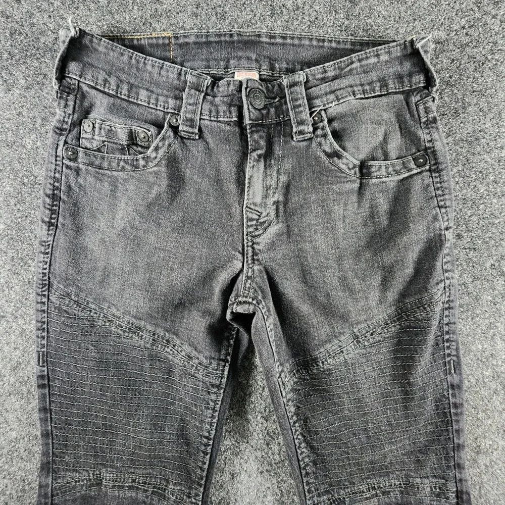 True Religion Mens Skinny Moto DK Black Jeans Size 29 Biker Denim